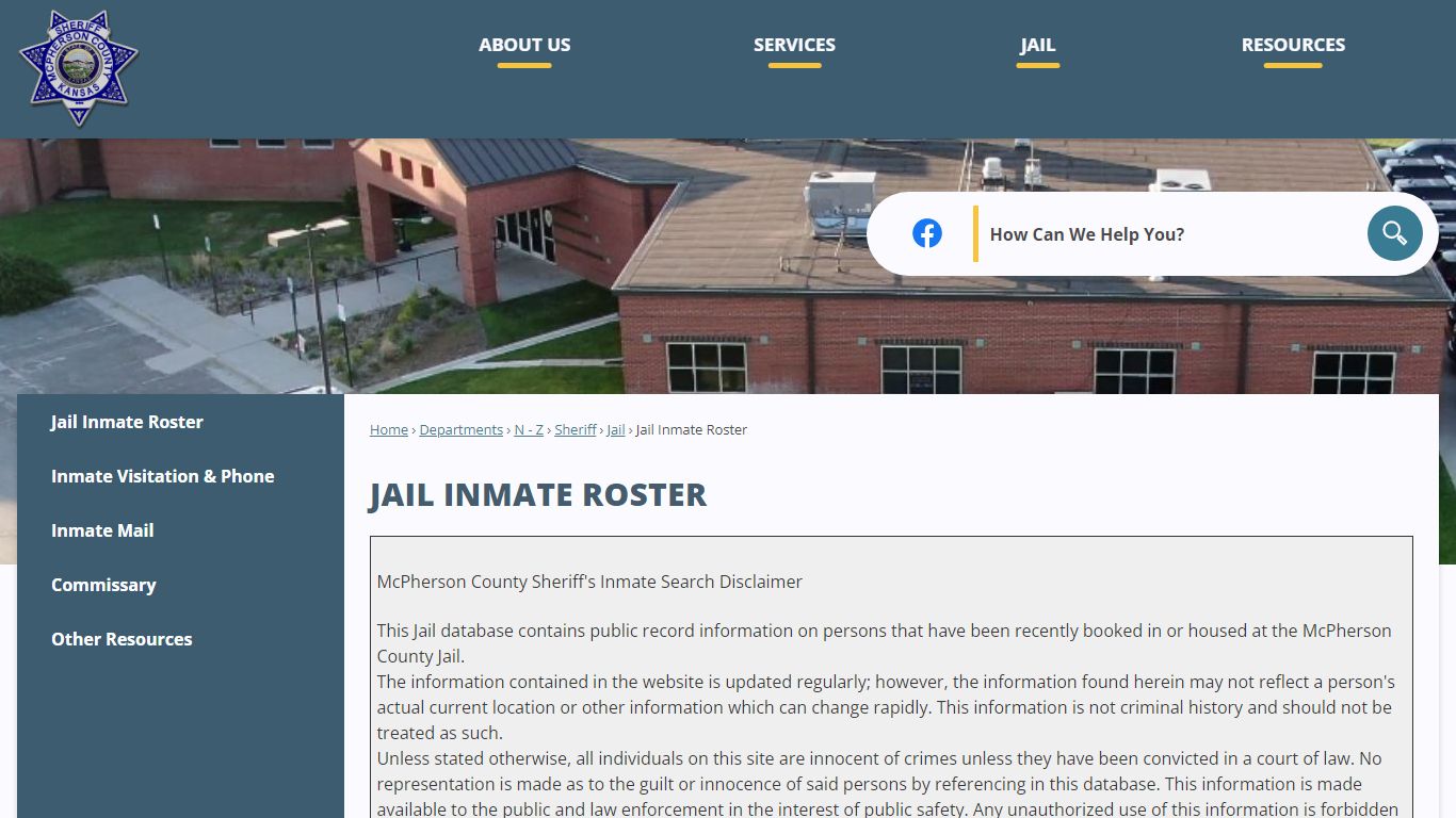 JAIL INMATE ROSTER | McPherson County Official Website
