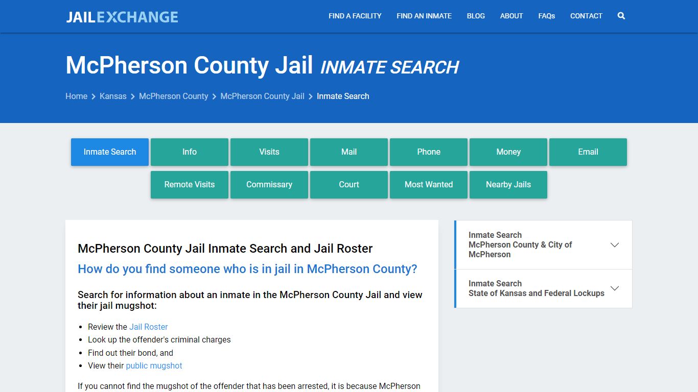 Inmate Search: Roster & Mugshots - McPherson County Jail, KS